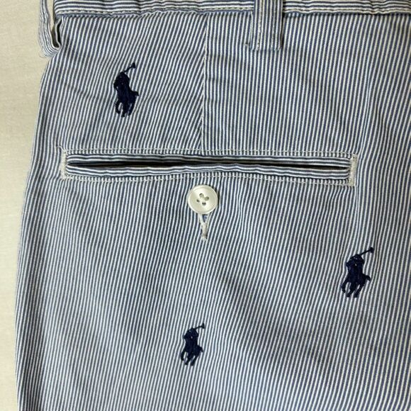 Polo Ralph Lauren Blue Pinstripe Embroidered Pony Flat Front Chino Shorts Sz 36 - Picture 6 of 13